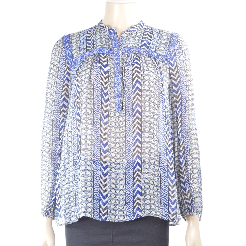 Lucky Brand top shirt SZ M semi sheer blue white b